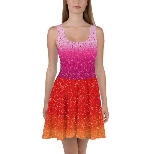 Discover Taylor inspired concert dress, pink red orange, costume, Skater Dress (NOT real glitter or sequins, design is print only)