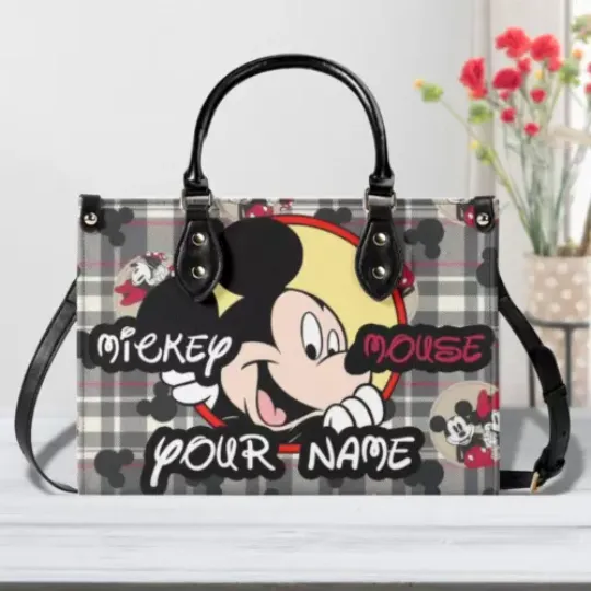 Discover Personalized Mickey Mouse Luxury Women PU Leather Handbag, Natural Material,