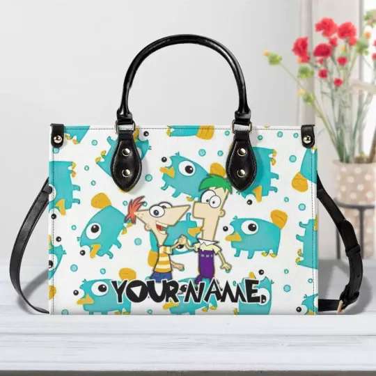 Personalized Phineas And Ferb Luxury Women PU Leather Handbag, Gift for her
