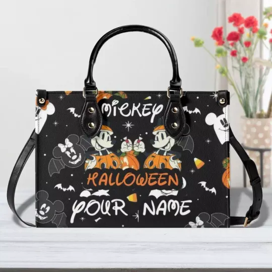 Discover Personalized Mickey Halloween Luxury Women PU Leather Handbag, Natural