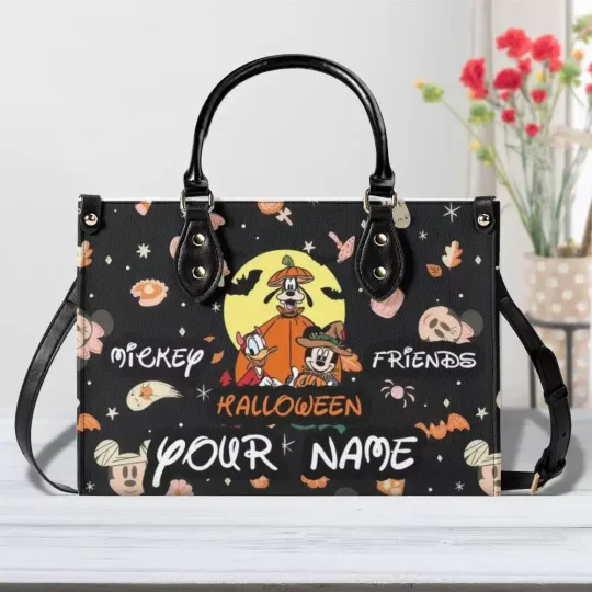 Discover Personalized Mickey Friends Halloween Luxury Women PU Leather Handbag, Natural