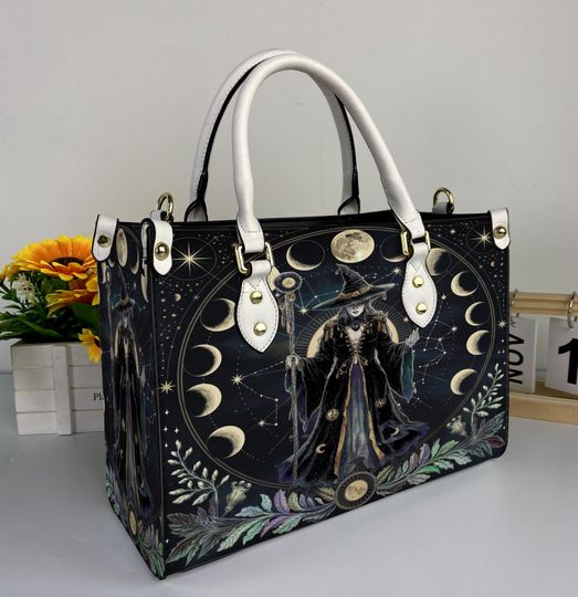 Discover Witch Spooky Halloween Leather Handbag, Witch Halloween Leather Bag, Shoulder Bag, Crossbody Bag, Top Handle Bag