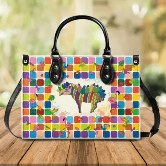 Discover Luxury Woman Leather Handbag  Bag Featuring Colorful Surreal Tapir for