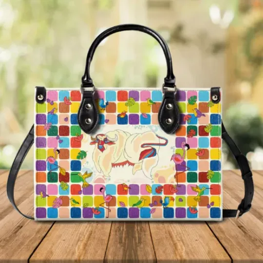 Discover Luxury Woman Leather Handbag  Bag Featuring Colorful Surreal Wild Buffalo