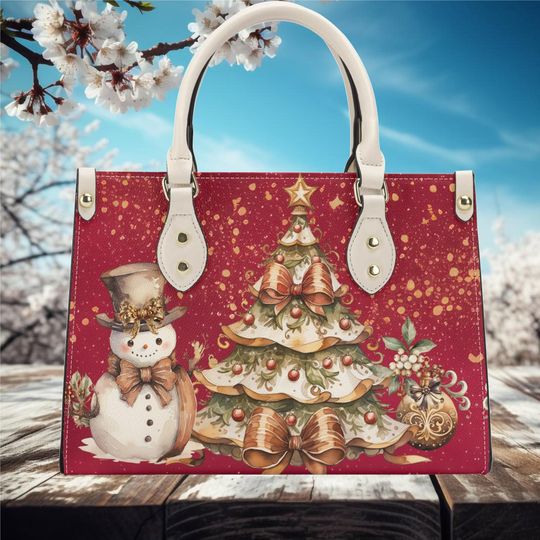 Discover Christmas Tree snowman whimsical retro snowman holiday  winter Handbag shoulder purse tote Vegan leather for your holiday party