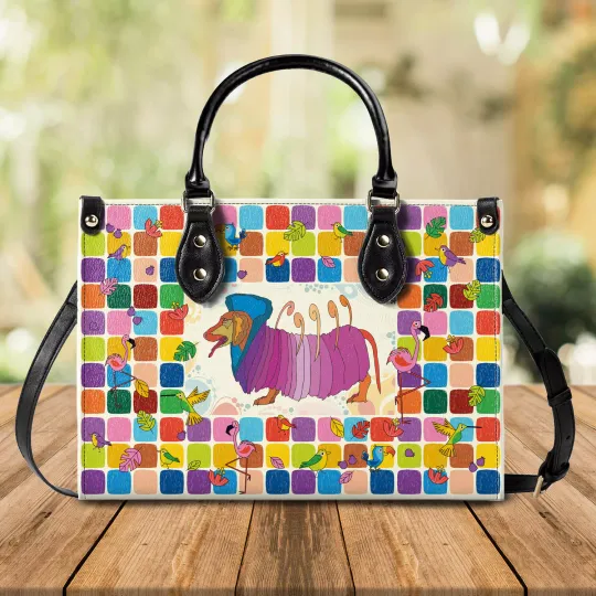 Discover Elegant Woman Handbag  Leather Bag Colorful Surreal Dachshund