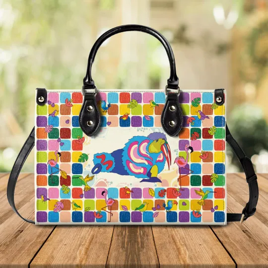 Woman Handbag with Colorful Surreal Walrus  Leather Bag for