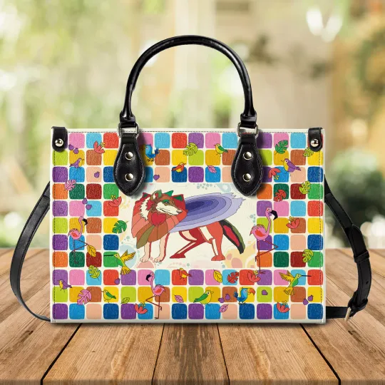 Discover Woman Handbag  Leather Bag Colorful Enchanting Wolf Art Best