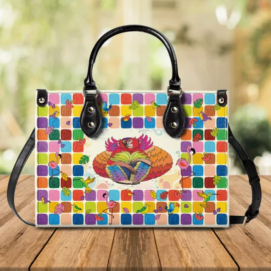Discover Elegant Woman Handbag Leather Bag Colorful Surreal Gibbon Design