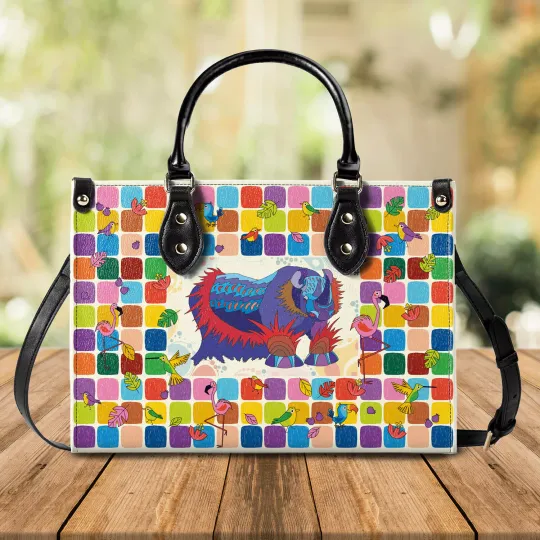 Discover Woman Handbag with Colorful Surreal Rinoh  Leather Bag for