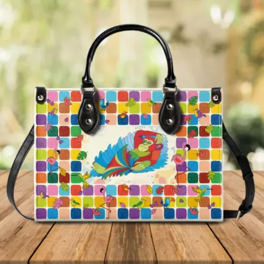 Discover Elegant Woman Handbag  Leather Bag Colorful Surreal Monkey Design