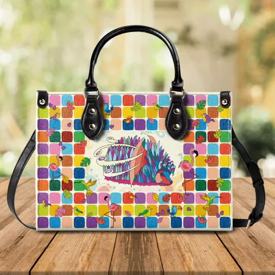 Discover Elegant Woman Handbag Leather Bag Colorful Surreal Hedgehog Design