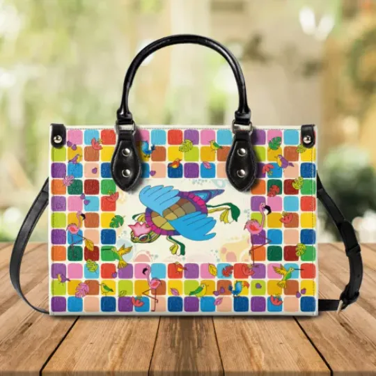 Woman Handbag with Colorful Surreal Turtle  Leather Bag Best