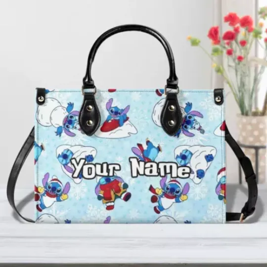 Discover Personalized Stitch Christmas Leather Handbag, Disney Lethal Handbag, Gift For Women