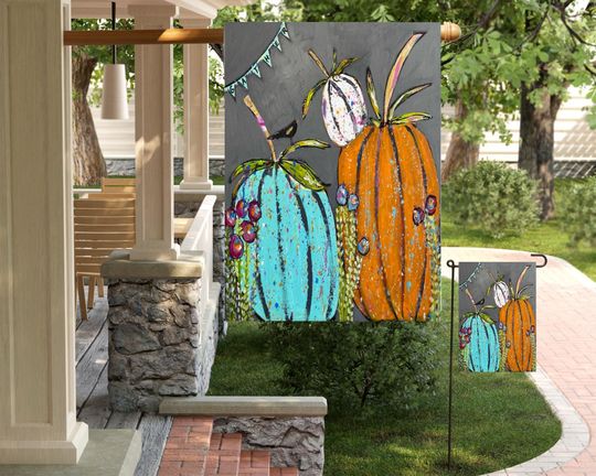 House Banner, fall seasonal pumpkin house flag, gather flag, autumn house flag, teal pumpkin flag