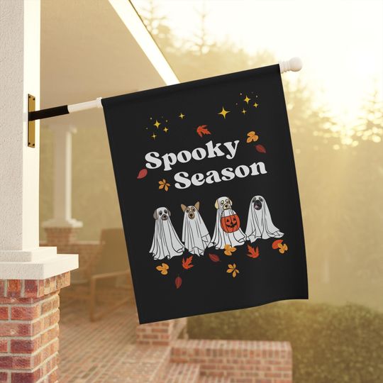Spooky Season House Flag With Ghost Dogs | Halloween  Flag Decor | Trick-or-Treating Dogs Halloween Decor | Cute Spooky Outdoor Banner