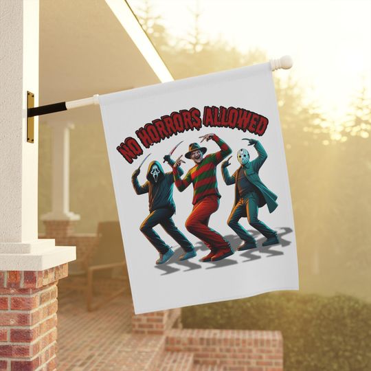 No Horrors Allowed Banner | Halloween Pumpkin Flag | Halloween Flag | Halloween Town Flag | Halloween Outdoor Decor | Spooky Pumpkin Banner