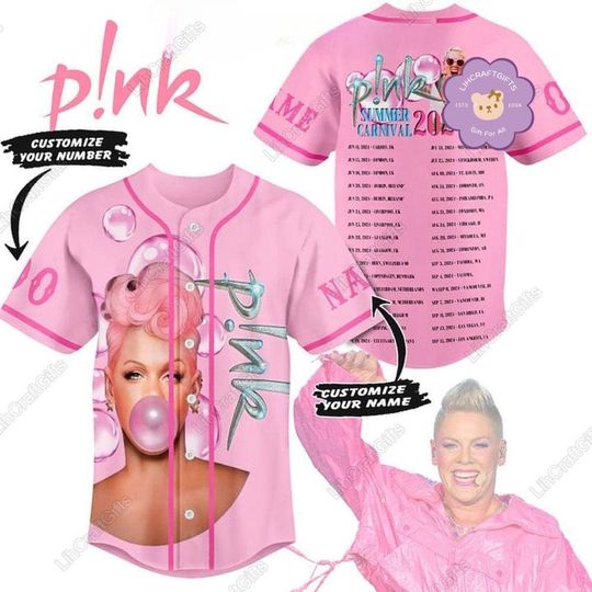 Discover Pink Summer Carnival Tour 2024 Shirt, Pink Summer Carnival Baseball Jersey, Trust Fall Album Shirt, Custom Pink On Tour Baseball Shirt