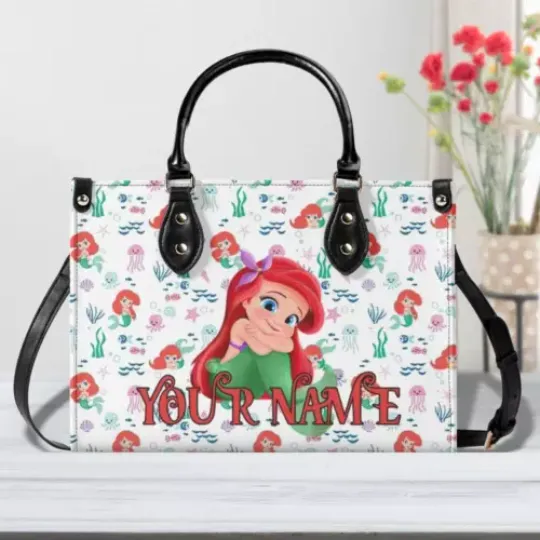 Discover Personalized Disney Ariel Luxury Women PU Leather Handbag, Ariel Gift, Gift for Women