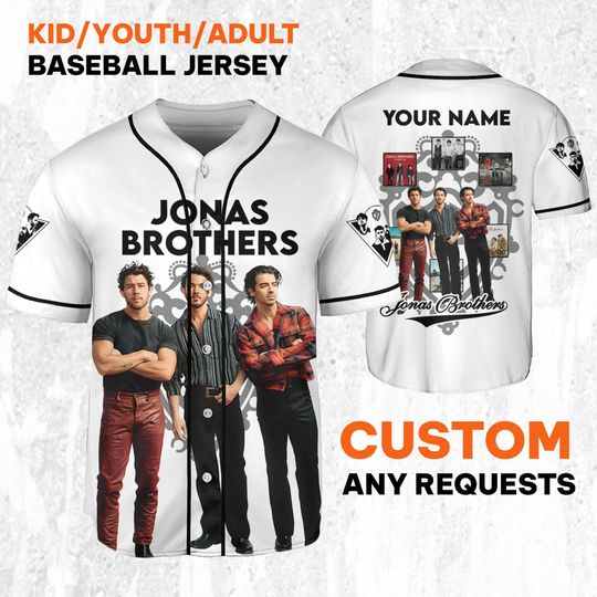 Personalized Jonas Brothers The Tour Pop Rock Band White Jersey, Five Albums One Night The World Tour Jersey, JonasBrothers Tour Jersey