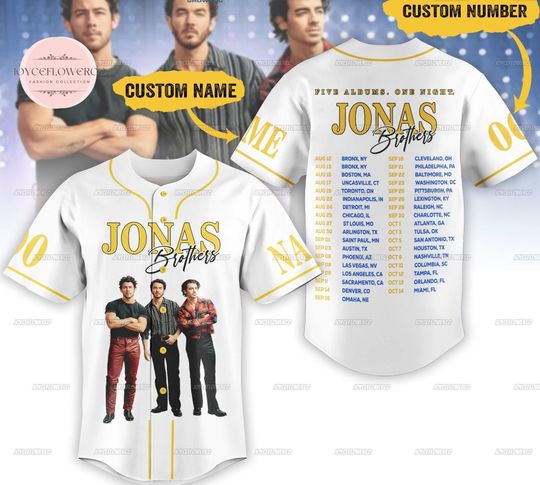 Discover Custom Jonas Brothers Baseball Jersey, Jonas Brothers Five Albums One Night The World Tour Jersey, Jonas Brothers Tour Jersey Fan Gift