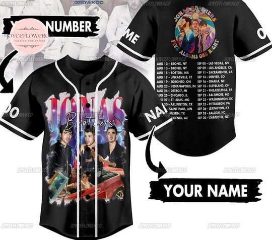 Personalized Jonas Brothers Baseball Jersey, Jonas Brothers Five Albums One Night The World Tour Jersey, Jonas Brothers Fan Gift