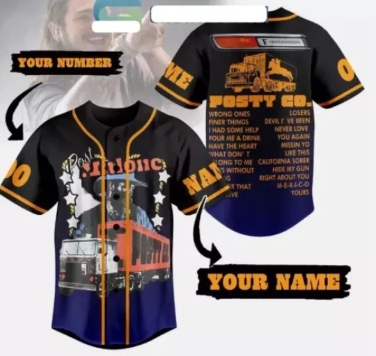 F-1 Trillion-Album Of Post Malone Posty Co. Personalized Baseball Shirt