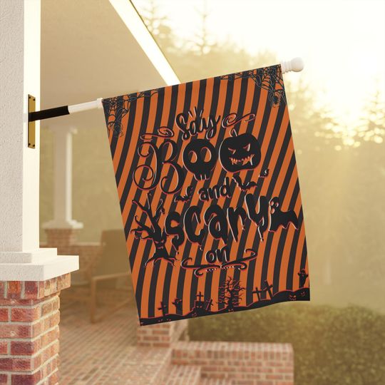 Discover Say Boo and Scary On Halloween Flag | Striped Orange & Black  Banner | Spooky Yard Decor | Trick or Treat House Flag