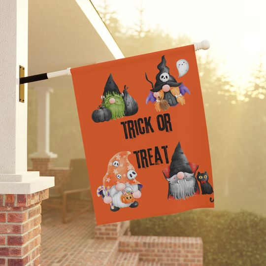Trick or Treat Halloween Flag Adorable Gnomes Halloween Decorating Fall Decor