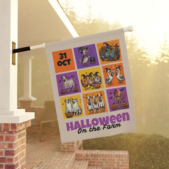 Discover Groovy Halloween Flag Farm Animal Chicken Coop Haunted Mansion Fall Porch Decor Pumpkin Patch Sign Stay Spooky Disco Cowgirl Gift for Her