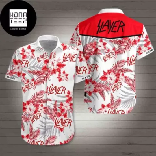 Discover Slayer Band White And Red 2024 Summer Trending Hawaiian Shirt
