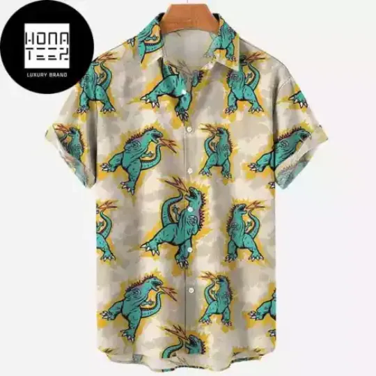 Discover Angry god zilla Fire Cartoon Pattern 2024 Trending Hawaiian Shirt