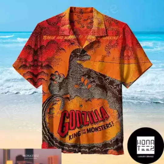 Discover god zilla King Of Monsters Signature Oranger Color 2024 Trending Hawaiian Shirt