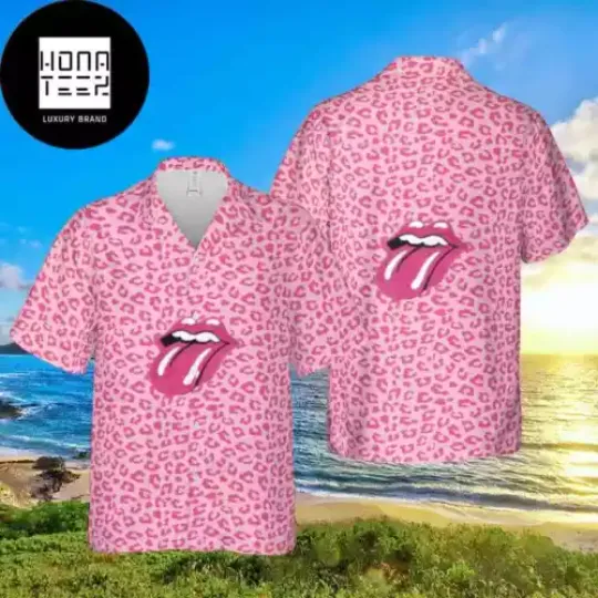 Discover The Rolling Stones With Leopard Pattern Pink Color 2024 Trending Hawaiian Shirt