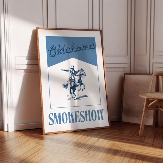 Oklahoma Smokeshow Poster, Coastal Cowgirl Print, Girly Western Wall Art, Retro Apartment Aesthetic, Trendy Cowboy Decor