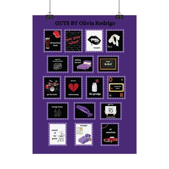 Discover Olivia Rodrigo Guts Stamp Collection Semi-Glossy Poster, High Quality Print, Livie Gift, Guts World Tour