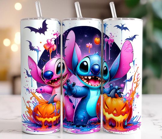 Discover Stitch Lilo Halloween Tumbler Wrap, 20oz Skinny Tumbler, Cartoon Halloween Tumbler, Stitch Spooky Vibes, Tumbler Wrap PNG Download
