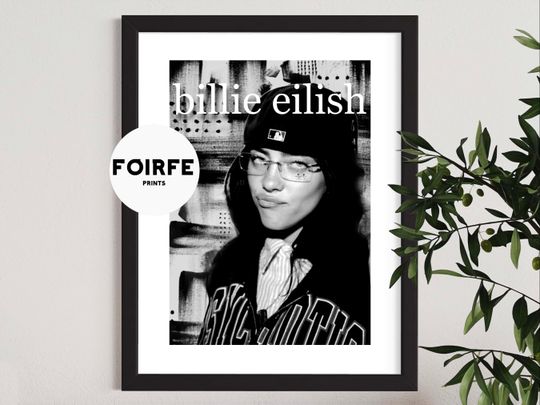 Discover Billie Eilish, Black and White Poster, Digital Print, Urban, Home decor, Wall Art