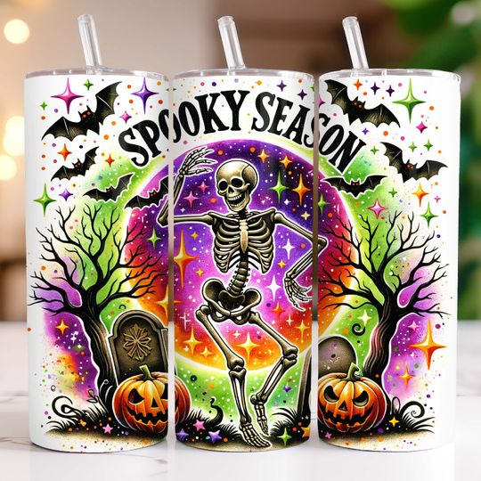 Discover Halloween Skeleton 20 oz Tumbler Wrap Skinny Tumbler Sublimation Design, Spooky Season Tumbler Wrap, Funny Skull Halloween Tumbler Wrap