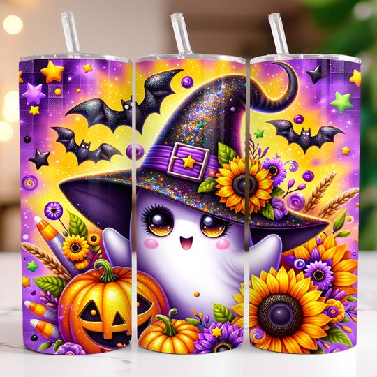 Discover Halloween Ghost Tumbler Wrap 20oz Skinny Sublimation Tumbler Design Floral Halloween Sublimation Design Png Halloween Tumbler Png Wrap