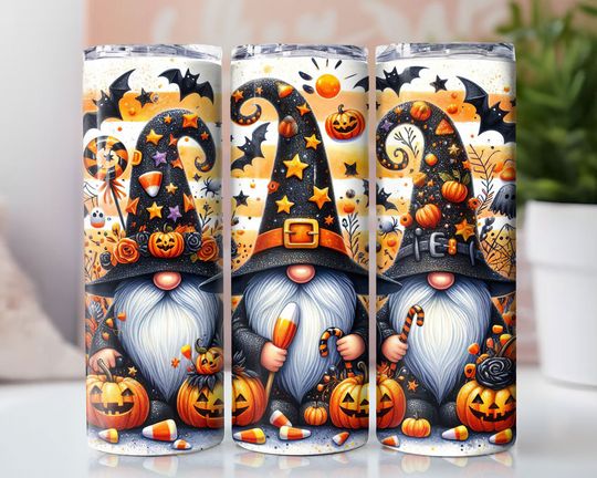 Discover Halloween Gnomes Tumbler Wrap, 20 oz Skinny Tumbler Sublimation Design, Spooky Gnomes Tumbler, Halloween Tumbler Wrap, Digital Download