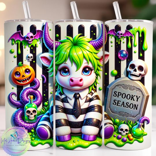 Discover Spooky Season Halloween Highland Cow Tumbler Wrap, Spooky Vibes Themed Sublimation, Pastel Goth Tumbler,  20oz Skinny, Instant Download