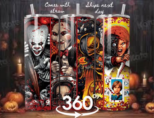 Halloween horrow movie/ pennywise tumbler/ chucky tumbler/ saw tumbler/ jigsaw tumbler/  Halloween horrow movie tumbler/ halloween tumbler
