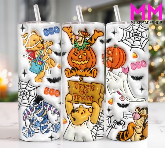 Discover Halloween Cartoon 3D Inflated 20 oz Skinny Tumbler Png, 3D Halloween 20oz Tumbler Png, Horror Halloween Straight and Taper Tumbler Wrap
