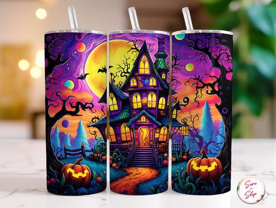 Discover Cute Halloween Tumbler Wrap, Spooky Vibes Sublimation Design PNG, 20oz Skinny Tapered and Straight Ghost Halloween Tumbler Wrap for Kids