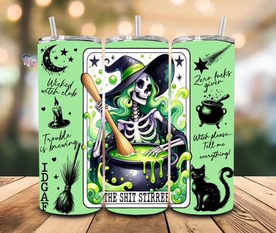 Discover Sarcastic witch tarot cards 20oz skinny tumbler wrap witchy aesthetic tumbler skeleton horror sublimation PNG Halloween tumbler digital