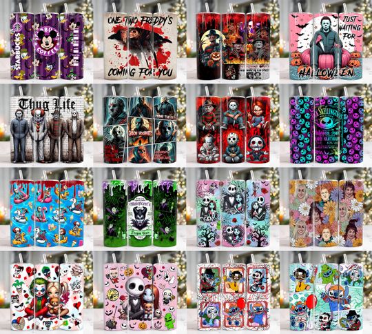 Discover Pack 50 Horror Character 20 oz Skinny Tumbler Png, Movies Characters 20oz Tumbler Png, Horror Halloween Straight and Taper Tumbler Wrap
