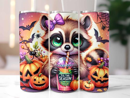 Discover Racoon Halloween Tumbler Wrap, Tis The Season Tumbler, 20oz Skinny Tumbler, Cute Halloween Sublimation Designs Spooky Season Tumbler PNG