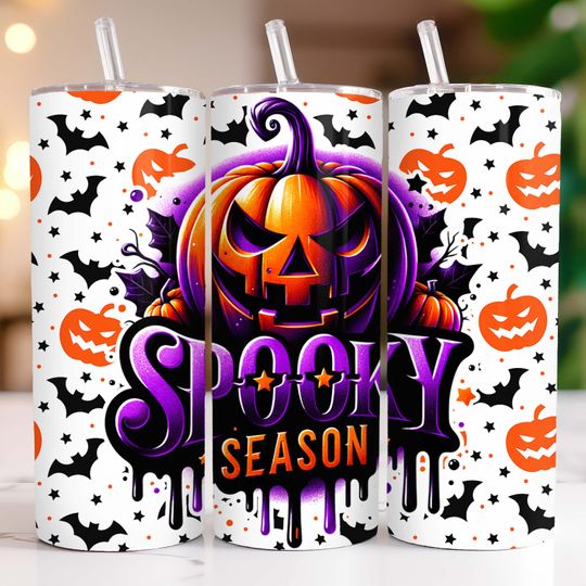 Discover Halloween Tumbler Wrap, Spooky Season 20 oz Tumbler Sublimation Design, Pumpkin Tumbler Wrap, Retro Halloween Tumbler Png, Digital Download