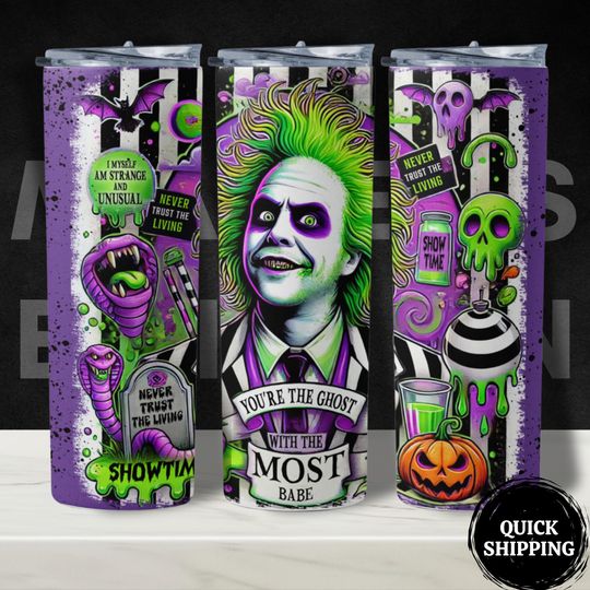 Beetlejuice Inspired Tumbler | Halloween Cup | Unique Gift for Tim Burton Fans | Sandworm | Stainless Steel | 20oz Tumbler Cup